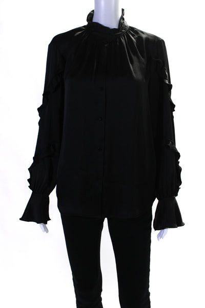 Bailey 44 Womens Black Ruffle Long Sleeve Button Down Blouse Top Size S