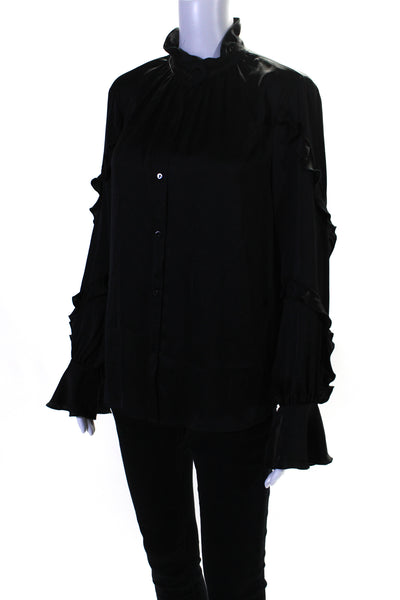 Bailey 44 Womens Black Ruffle Long Sleeve Button Down Blouse Top Size S