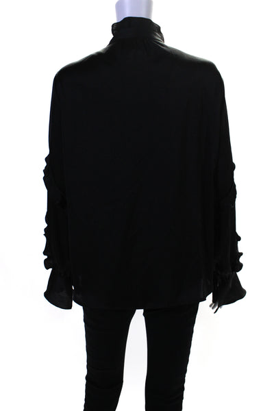 Bailey 44 Womens Black Ruffle Long Sleeve Button Down Blouse Top Size S