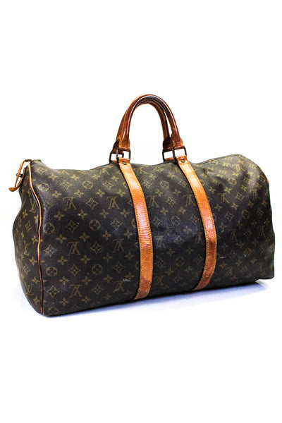 Louis Vuitton Womens Keepall Bandouliere Monogram 50 Duffel Handbag Brown