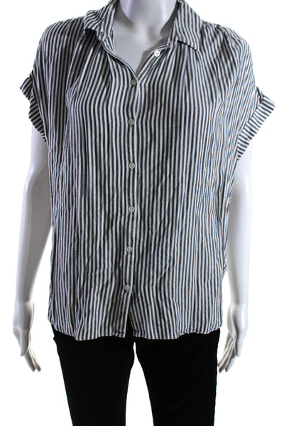 Madewell Womens Button Front Collared Striped High Low Shirt White Blue Small