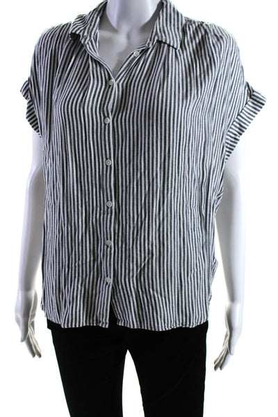 Madewell Womens Button Front Collared Striped High Low Shirt White Blue Small