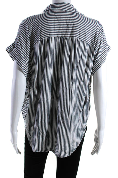 Madewell Womens Button Front Collared Striped High Low Shirt White Blue Small