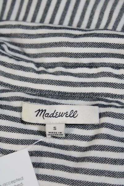 Madewell Womens Button Front Collared Striped High Low Shirt White Blue Small