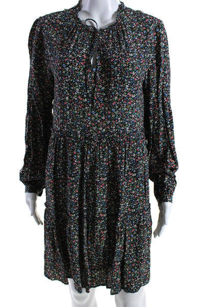 Rails Womens Long Sleeve V Neck Floral Mini Shift Dress Black Multi Size Medium