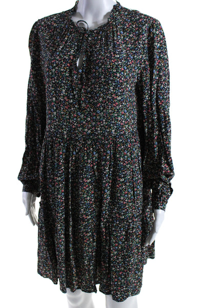 Rails Womens Long Sleeve V Neck Floral Mini Shift Dress Black Multi Size Medium