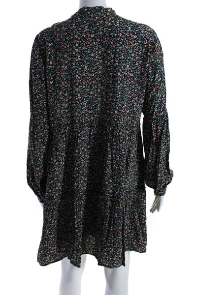 Rails Womens Long Sleeve V Neck Floral Mini Shift Dress Black Multi Size Medium