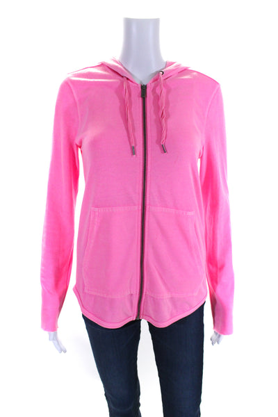 Splendid Womens Ribbed Knit Full Zip Long Sleeve Hoodie Bright Pink Size XS