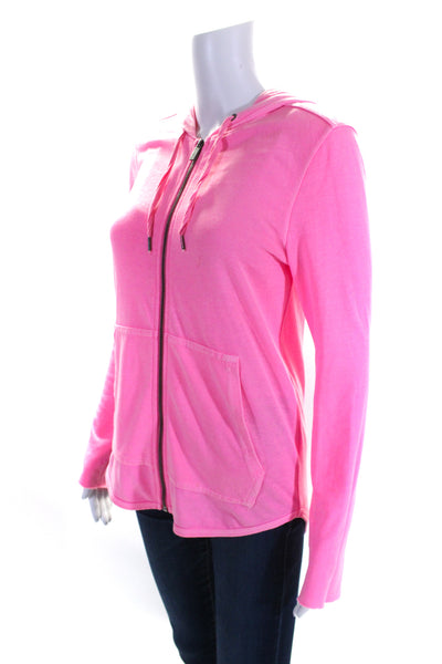 Splendid Womens Ribbed Knit Full Zip Long Sleeve Hoodie Bright Pink Size XS