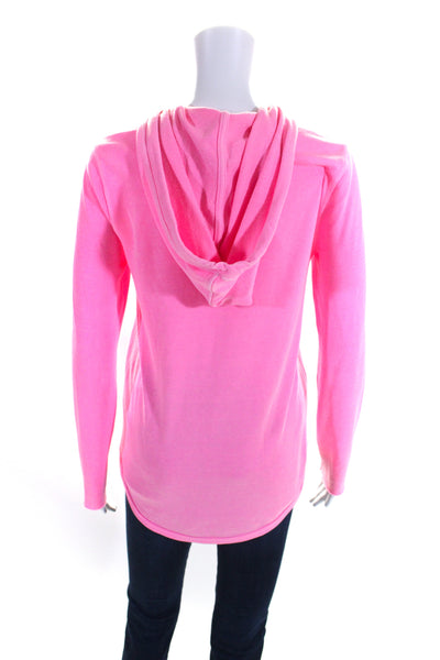 Splendid Womens Ribbed Knit Full Zip Long Sleeve Hoodie Bright Pink Size XS