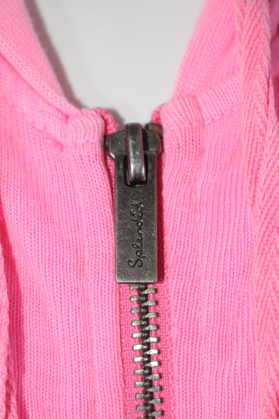 Splendid Womens Ribbed Knit Full Zip Long Sleeve Hoodie Bright Pink Size XS