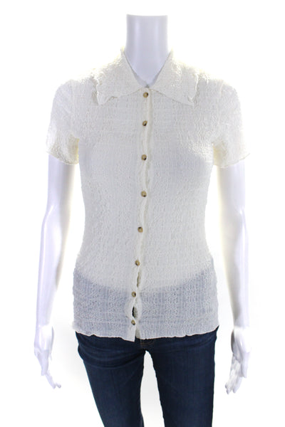 Vince Womens Ruched Short Sleeve Collared Button Down Blouse Top White Size XS