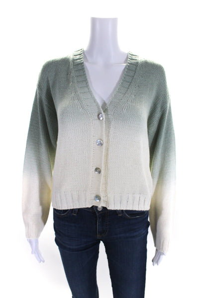 Bella Dahl Womens Cotton Knit Ombre Print V-Neck Cardigan Sweater Green Size XS