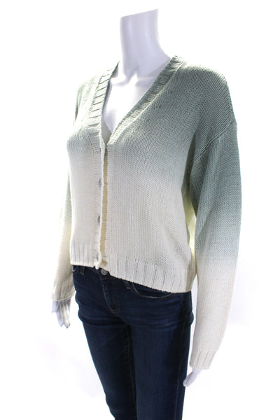 Bella Dahl Womens Cotton Knit Ombre Print V-Neck Cardigan Sweater Green Size XS