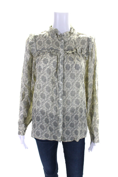 Ba&Sh Womens Floral Print Long Sleeve Button Down Shirt Top Tan White Size M