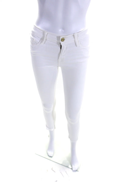 Frame Denim Womens High Rise Raw Hem Skinny Jeans White Size 27