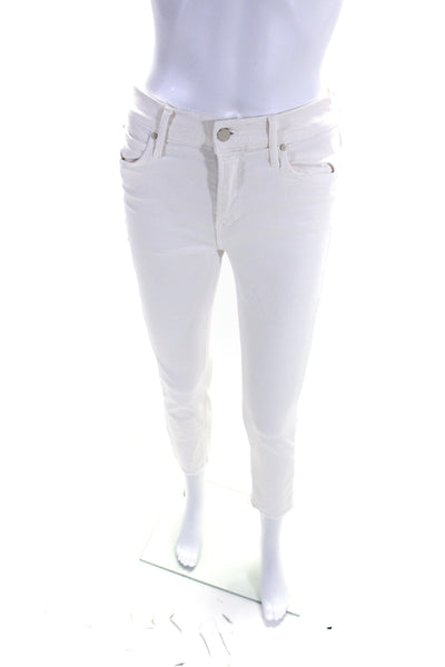 Mother Womens High Rise Raw Hem Skinny Jeans White Size 27