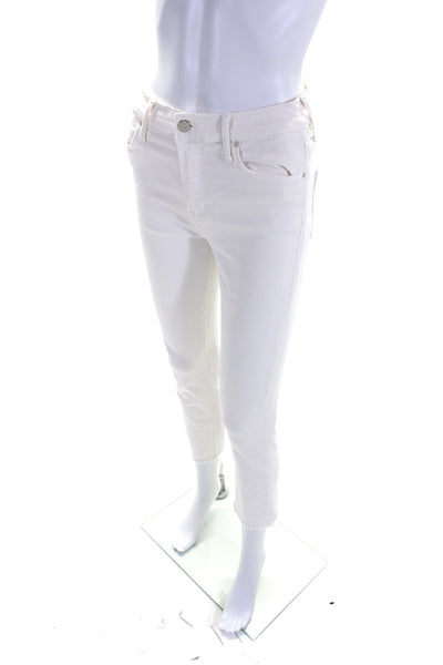 Mother Womens High Rise Raw Hem Skinny Jeans White Size 27