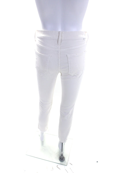 Mother Womens High Rise Raw Hem Skinny Jeans White Size 27