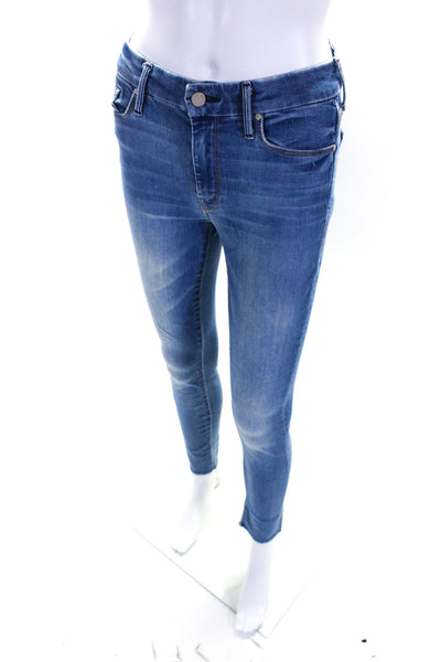 Mother Womens High Rise Medium Wash Ankle Fray Skinny Jeans Blue Size 27