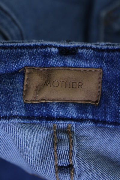 Mother Womens High Rise Medium Wash Ankle Fray Skinny Jeans Blue Size 27