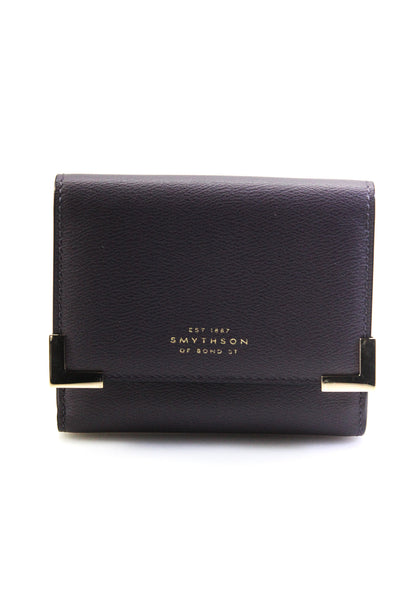 Smythson Womens Metal Corner Leather Snap Trifold Wallet Purple