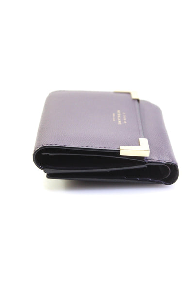 Smythson Womens Metal Corner Leather Snap Trifold Wallet Purple