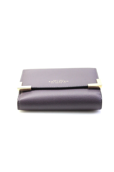 Smythson Womens Metal Corner Leather Snap Trifold Wallet Purple