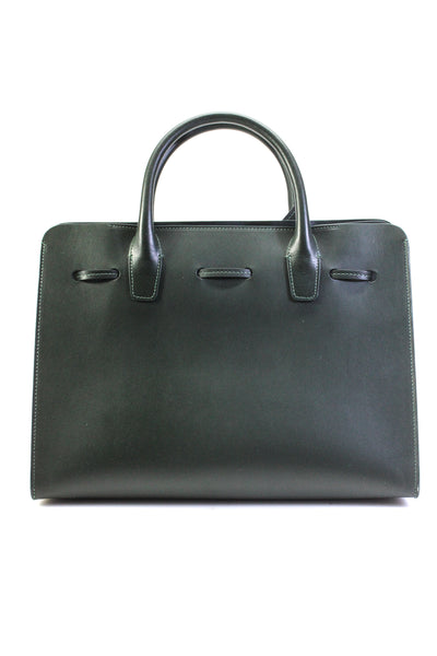 Mansur Gavriel Smooth Leather Rolled Handle Tote Satchel Handbag Dark Green