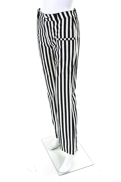 Altuzarra Womens Striped High Rise Wide Leg Pants Black White Cotton Size EUR 34