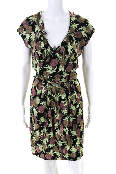 Nicole Miller Womens Floral Print Belted Dress Black Multi Colored Size 10