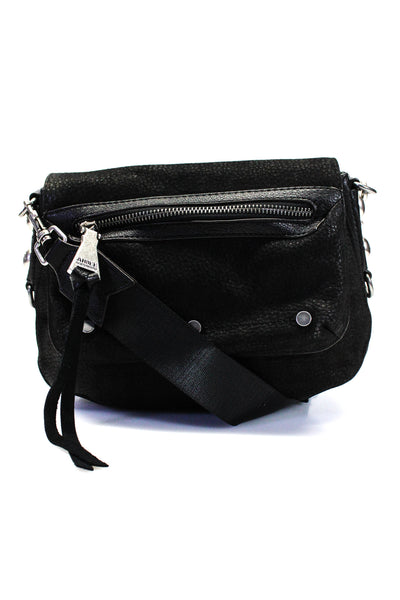 Aimee Kestenberg Womens Pebbled Leather Webbing Strap Crossbody Handbag Black