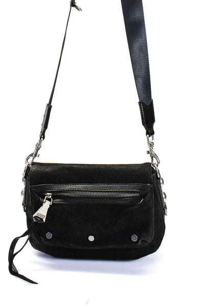 Aimee Kestenberg Womens Pebbled Leather Webbing Strap Crossbody Handbag Black