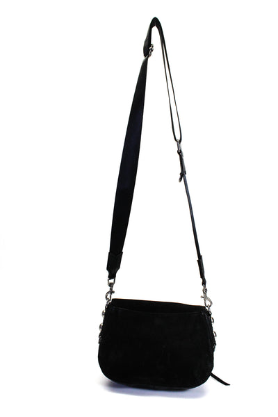 Aimee Kestenberg Womens Pebbled Leather Webbing Strap Crossbody Handbag Black