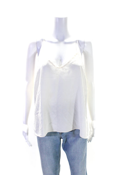 Cami NYC Womens White Silk Lace Trim V-Neck Sleeveless Camisole Top Size L