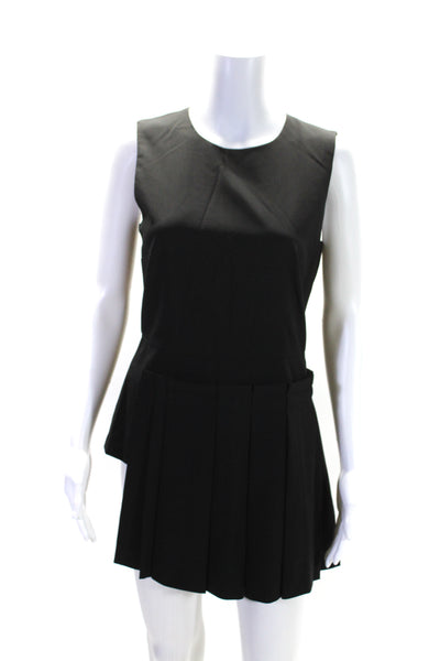 DKNY Womens Black Wool Crew Neck Sleeveless Pleated Shift Dress Size 4