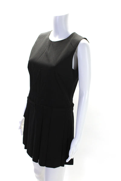 DKNY Womens Black Wool Crew Neck Sleeveless Pleated Shift Dress Size 4