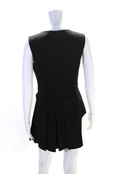 DKNY Womens Black Wool Crew Neck Sleeveless Pleated Shift Dress Size 4