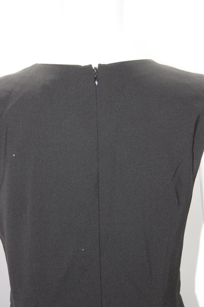 DKNY Womens Black Wool Crew Neck Sleeveless Pleated Shift Dress Size 4