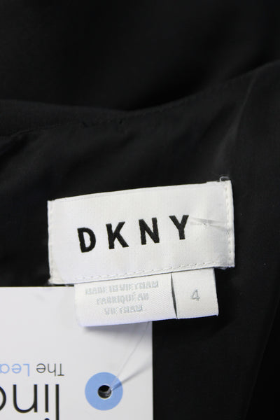 DKNY Womens Black Wool Crew Neck Sleeveless Pleated Shift Dress Size 4