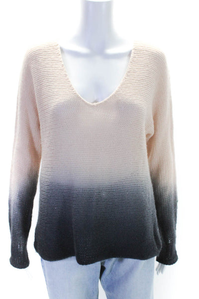 360 Cashmere Womens Beige Black Ombre Open Knit Scoop Neck Sweater Top Size S