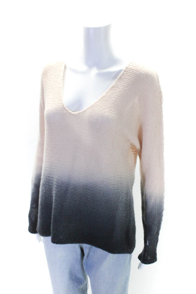 360 Cashmere Womens Beige Black Ombre Open Knit Scoop Neck Sweater Top Size S