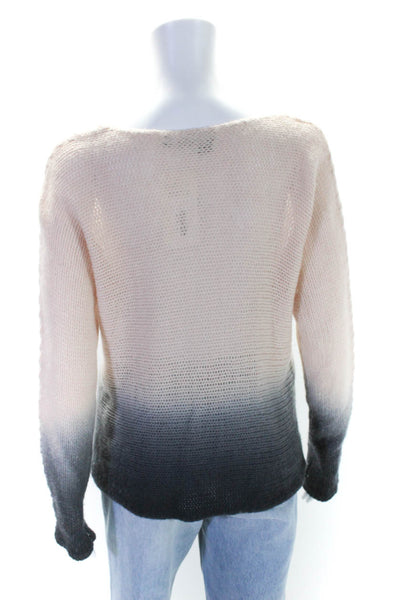 360 Cashmere Womens Beige Black Ombre Open Knit Scoop Neck Sweater Top Size S