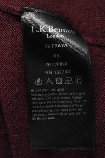 L.K. Bennett Womens Red Pink Color Block Crew Neck Wool Sweater Top Size XS