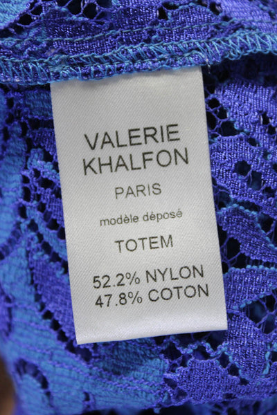 Valerie Khalfon Womens Blue Purple Floral Lace Sleeveless Blouse Top Size 40