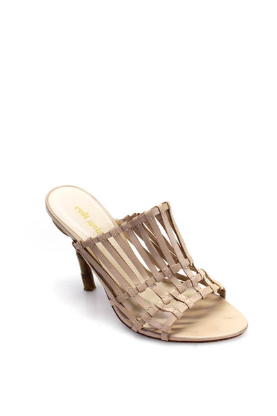 Cult Gaia Womens Strappy Caged Bamboo Stiletto Mules Sandals Beige Size 37 7