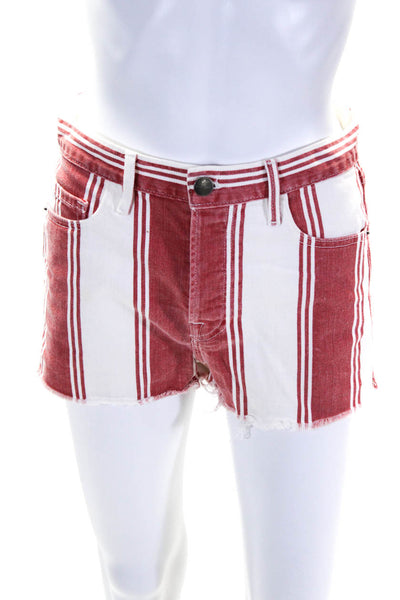 Frame Denim Womens High Rise Striped Cutoff Shorts White Red Size 25