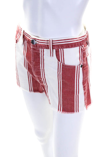 Frame Denim Womens High Rise Striped Cutoff Shorts White Red Size 25