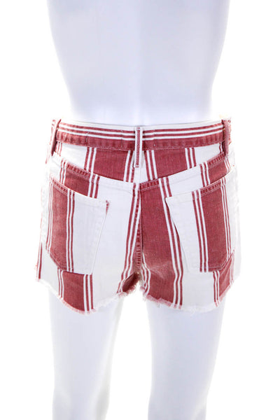 Frame Denim Womens High Rise Striped Cutoff Shorts White Red Size 25