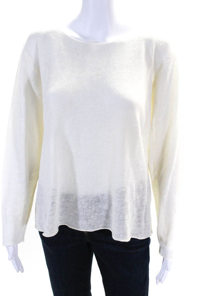 Eileen Fisher Womens Long Sleeve Round Neck Knit Shirt Top Cream White Size M